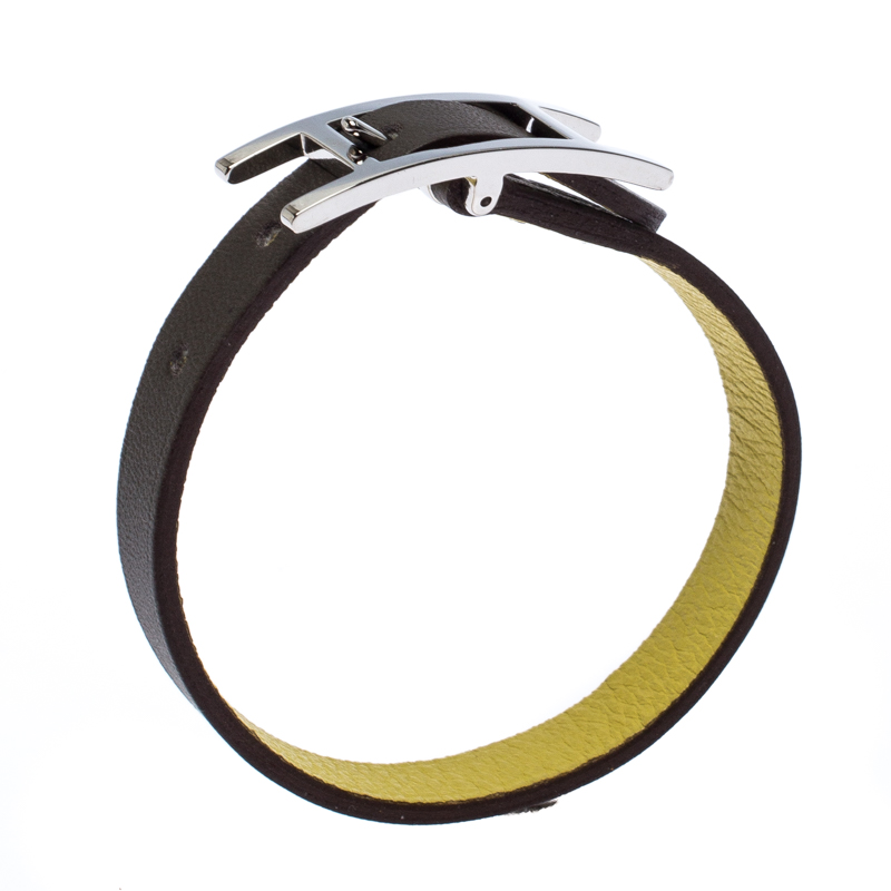 

Hermes Behapi Bi-color Leather Palladium Plated Reversible Bracelet, Multicolor