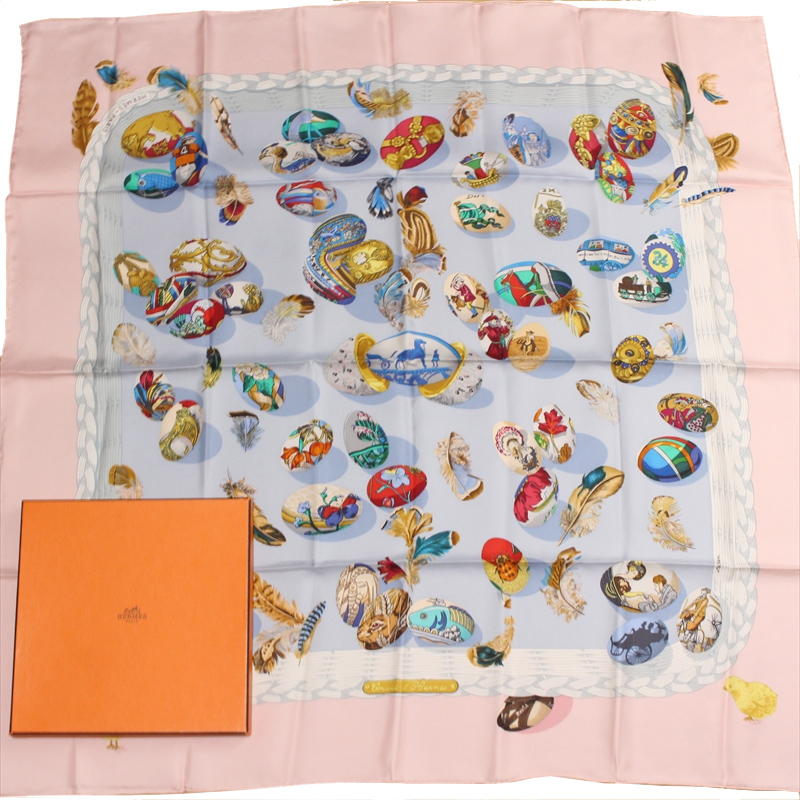 

Hermes Pink Printed Silk Square Scarf