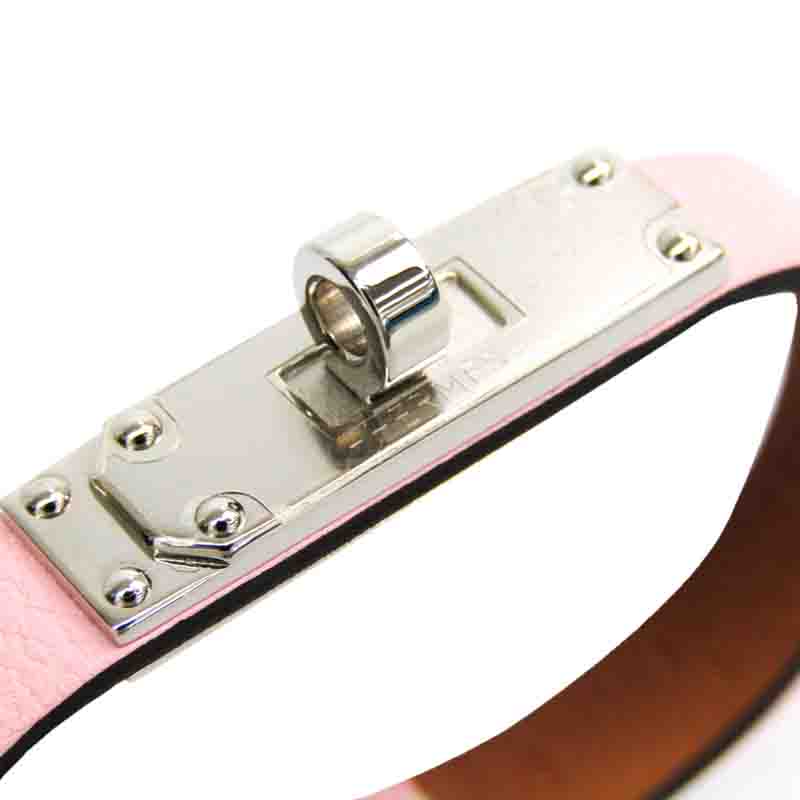 

Hermes Pink Leather Palladium Hardware Micro Kelly Bracelet Size