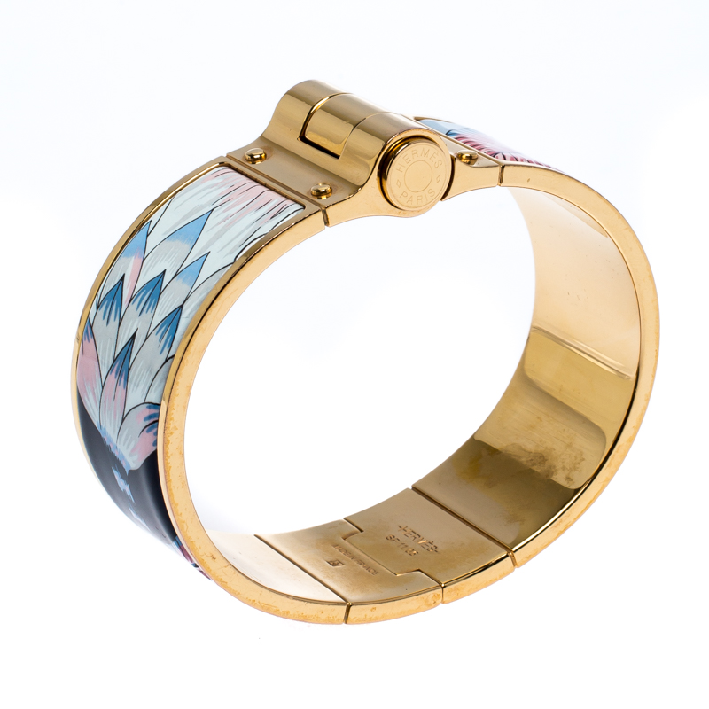 

Hermès Gold Plated Savana Dance Enamel Hinged Bangle Bracelet, Multicolor