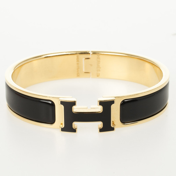 Pre Owned Hermès Clic H Black Enameled Bracelet