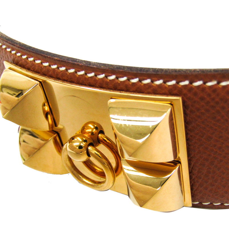 Pre Owned Hermes Brown Leather Collier de Chien Medor Belt 80