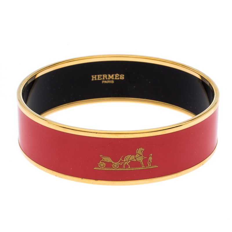 Hermès Rouge Casaque Enamel Calèche Wide Bangle Bracelet