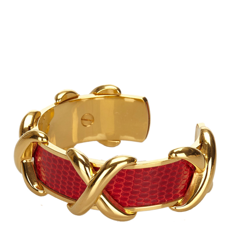 

Hermes Red Leather Gold Plated Bracelet