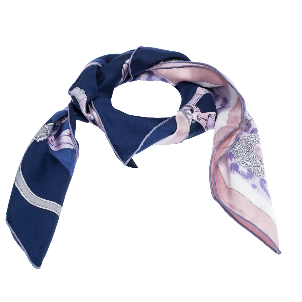 Pre Owned Hermes Blue Plumets Du Roy Print Silk Scarf
