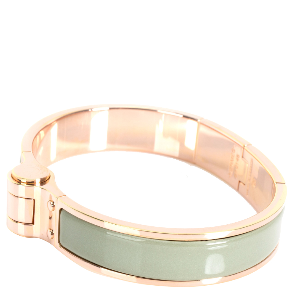 

Hermes Sea Foam Green Hinged Rose Gold Plated Narrow Bracelet