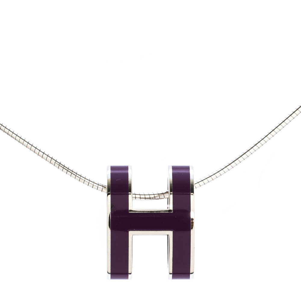 Hermes Pop H Purple Lacquer Palladium Plated Pendant