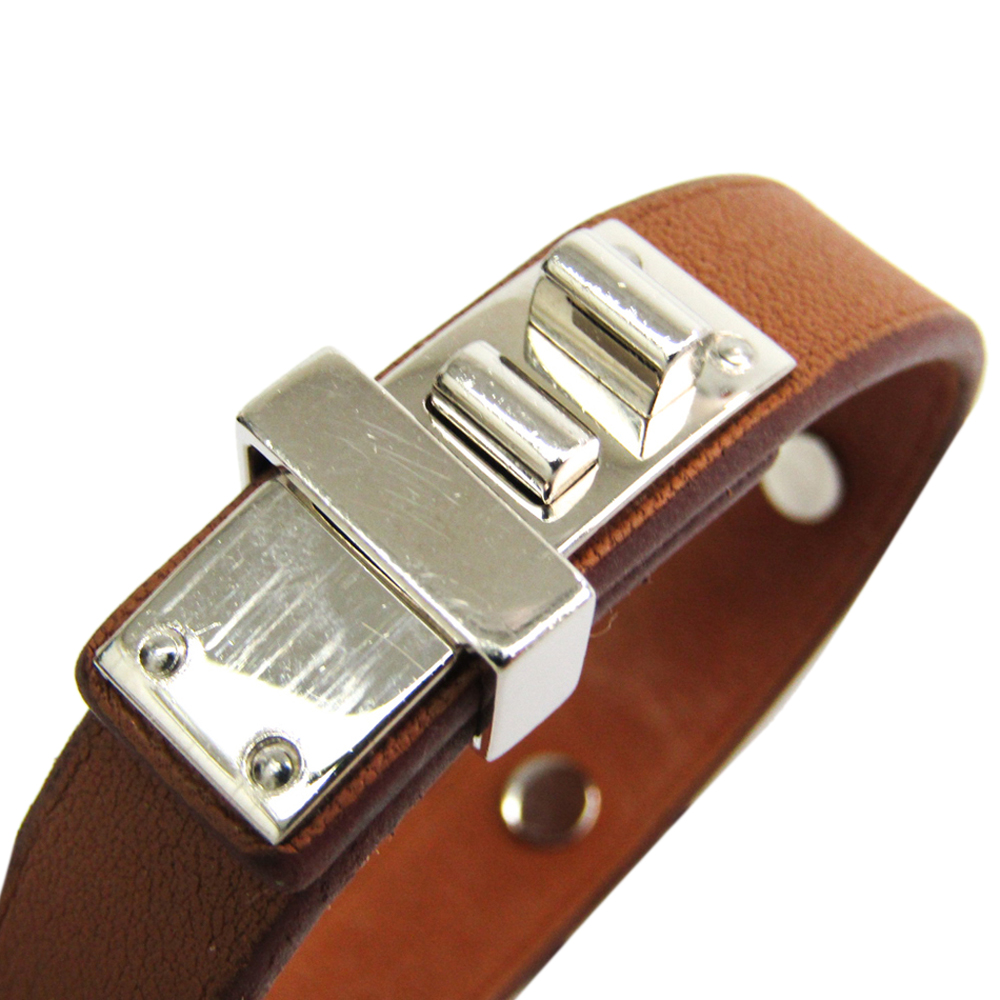 

Hermes Mini Dog Anneaux Brown Leather Metal Bracelet