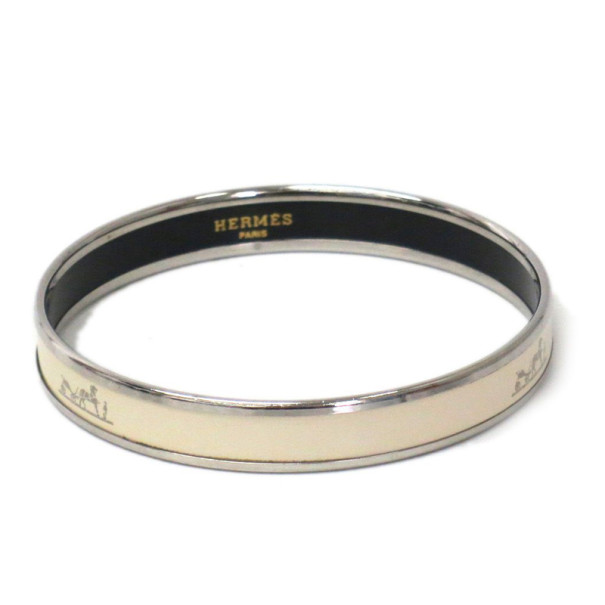 Pre Owned Hermes Calche Narrow Printed White Enameled Bracelet