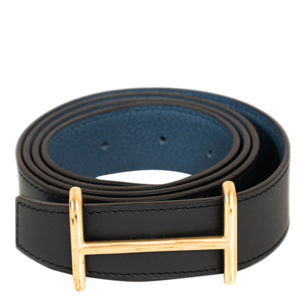 

Hermes Black/Blue Leather Idem Reversible Belt