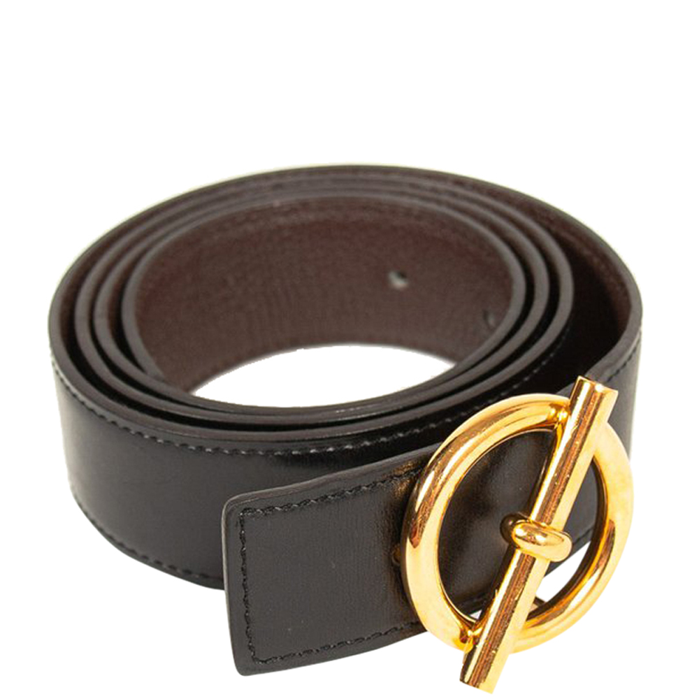 

Hermes Black/Chocolate Brown Leather Glenan Reversible Belt