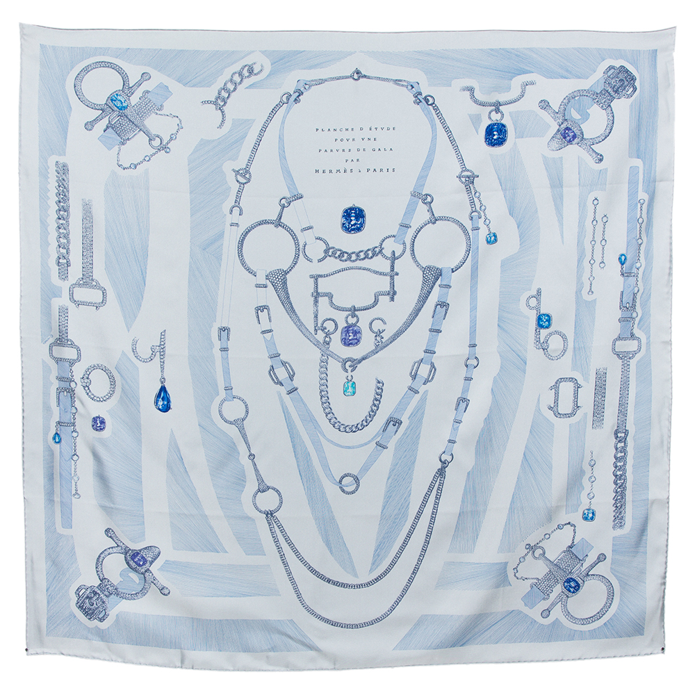 

Hermes Brittany Blue Etude Pour Une Parure De Gala Silk Twill Square Scarf