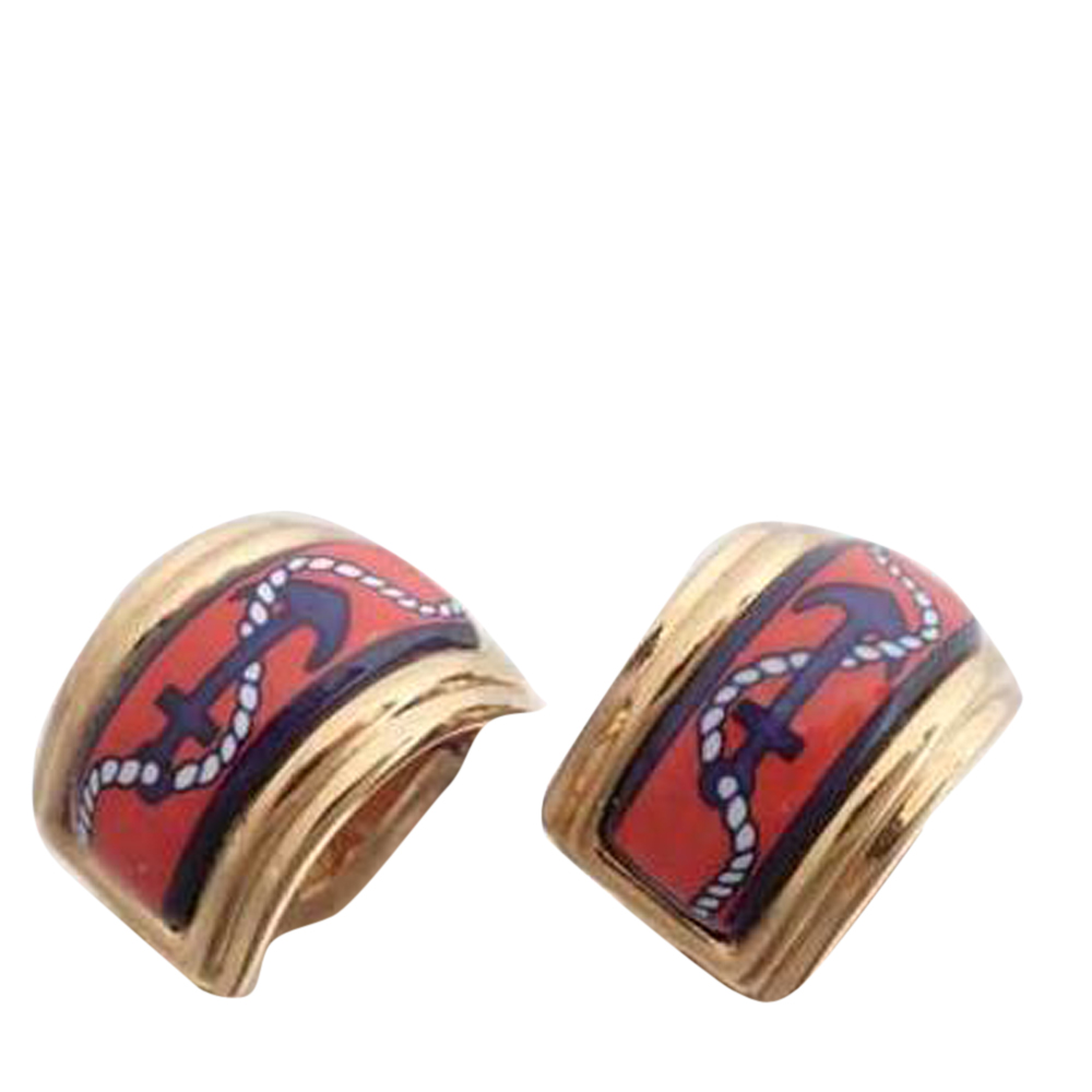 

Hermes Multicolor Cloisonne Enamel Clip On Earrings