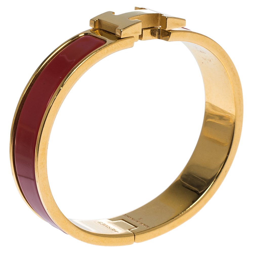 

Hermes Clic H Rouge Enamel Gold Plated Narrow Bracelet PM, Red