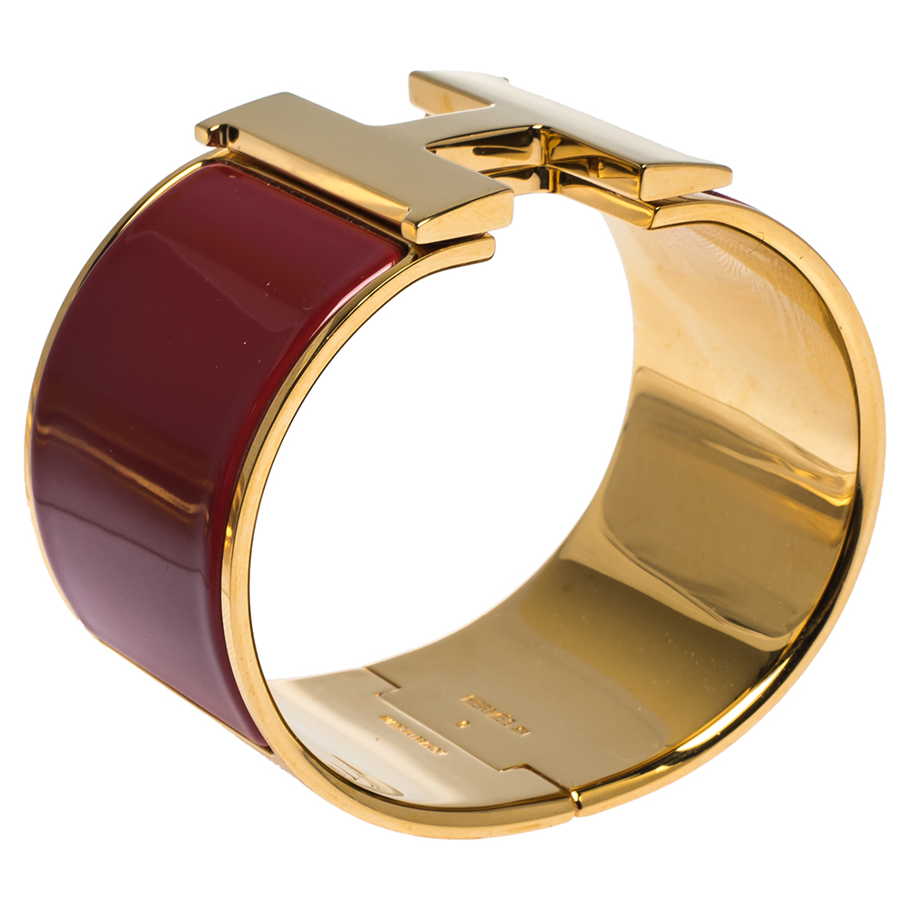 

Hermes Clic Clac H Red Enamel Gold Plated  Bracelet GM