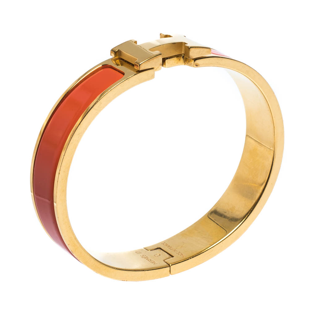 

Hermes Clic H Orange Enamel Gold Plated Narrow Bracelet PM