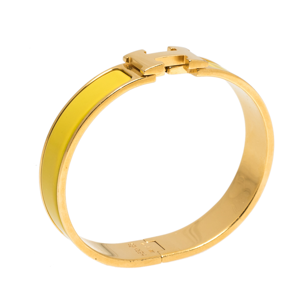 

Hermès Clic H Yellow Enamel Gold Plated Narrow Bracelet GM