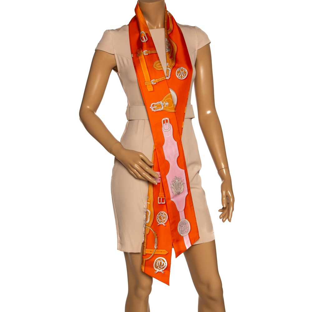 

Hermes Orange Printed Silk Maxi Twilly Scarf