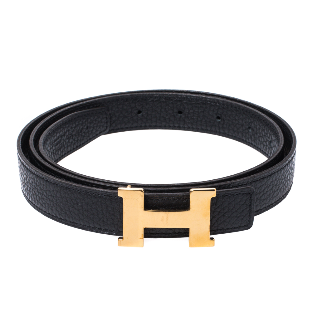 

Hermes Black Leather Constance Buckle Belt