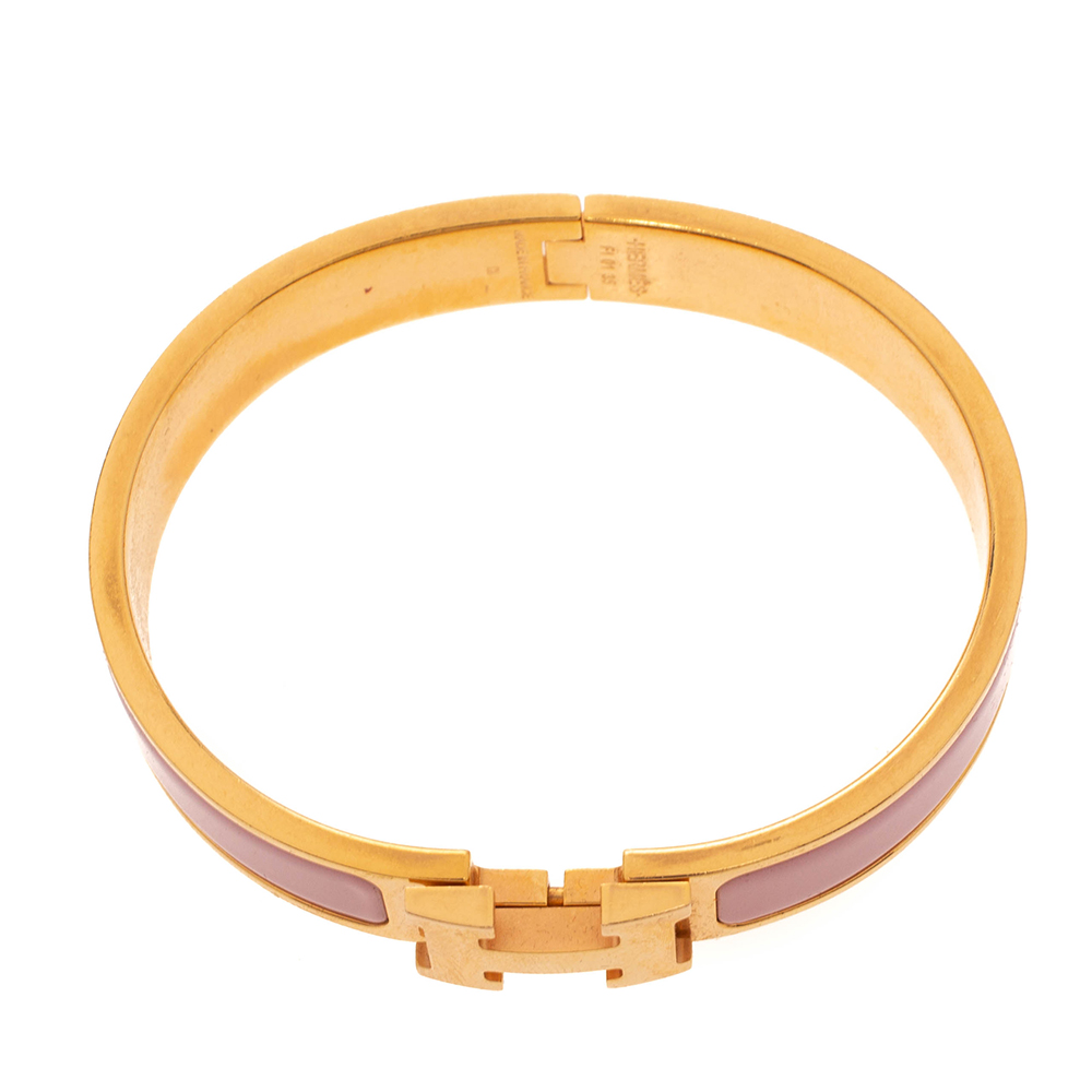 Hermes Narrow Clic H Bracelet (Rose Dragee/Yellow Gold Plated) - PM