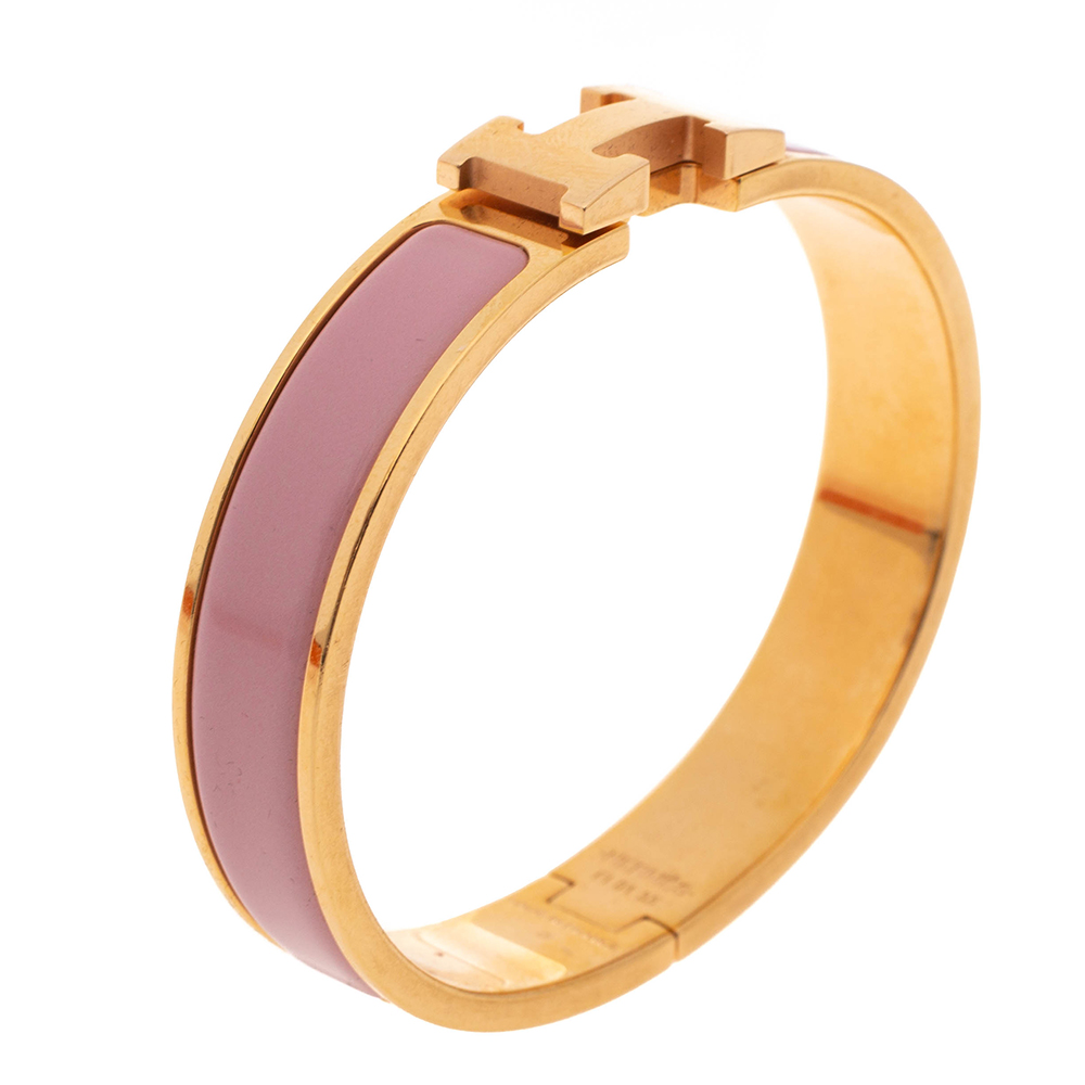 

Hermes Clic H Rose Dragee Enamel Gold Plated Narrow Bracelet PM, Pink