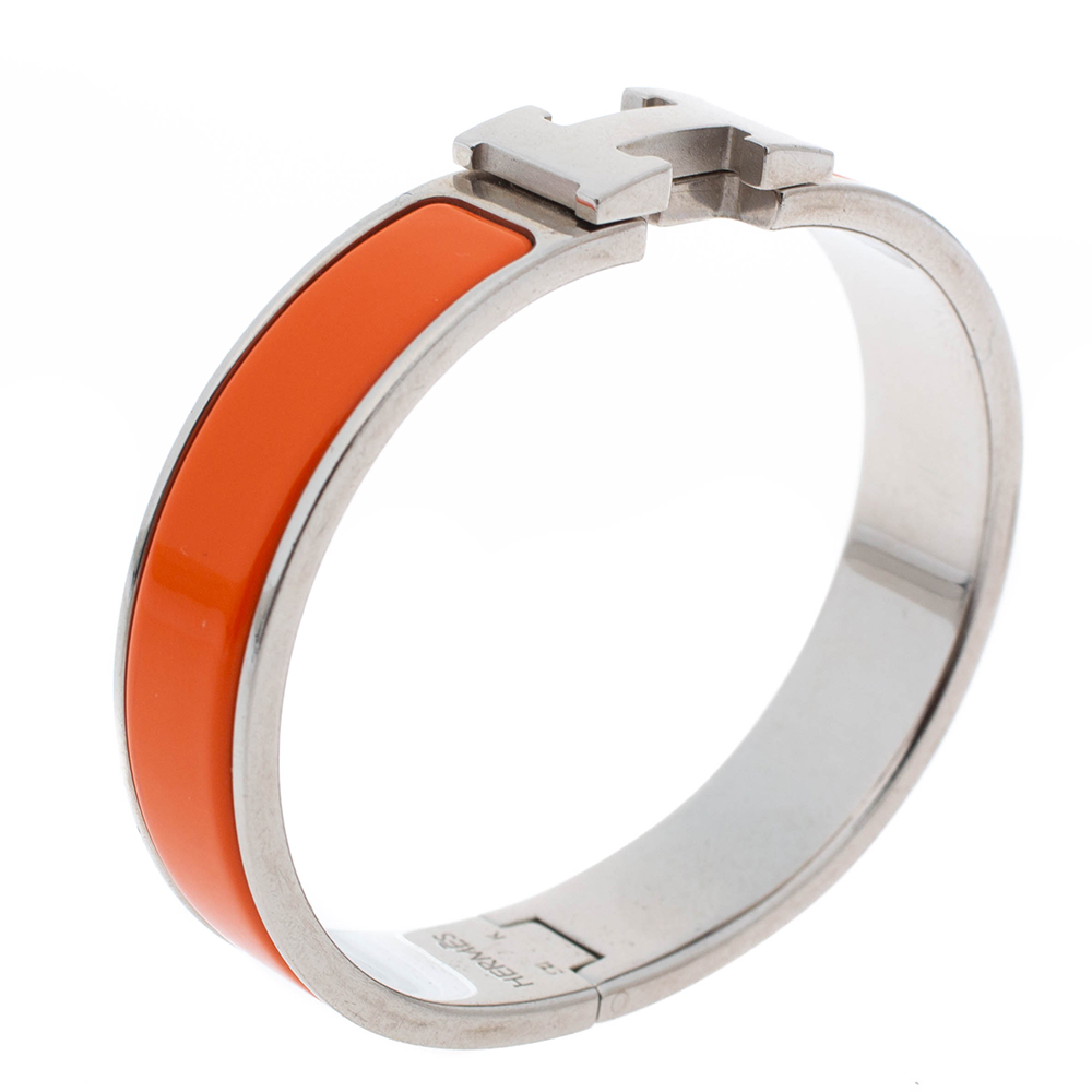 

Hermes Clic H Orange Enamel Palladium Plated Narrow Bracelet PM