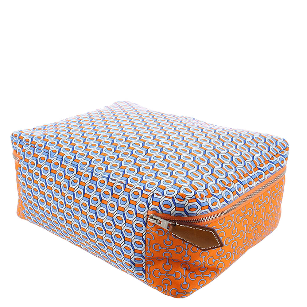 

Hermes Orange/Blue Silk Housse de Voyage PM Travel Case, Multicolor