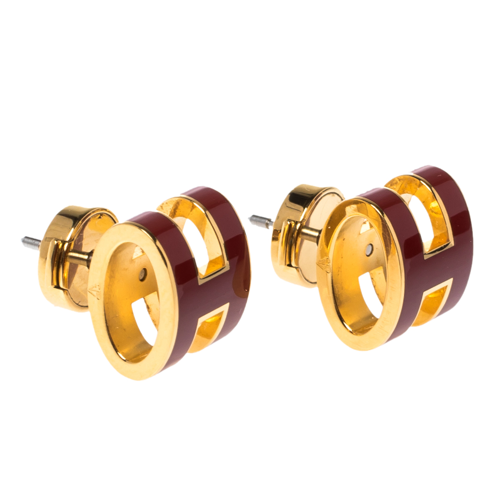 

Hermes Pop H Red Lacquered Gold Plated Stud Earrings