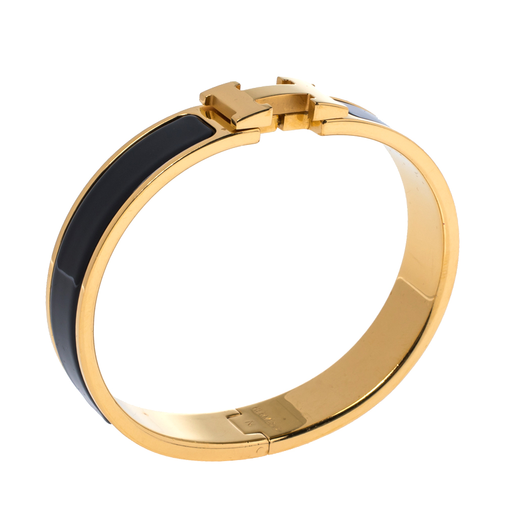 

Hermes Clic H Black Enamel Gold Plated Narrow Bracelet GM