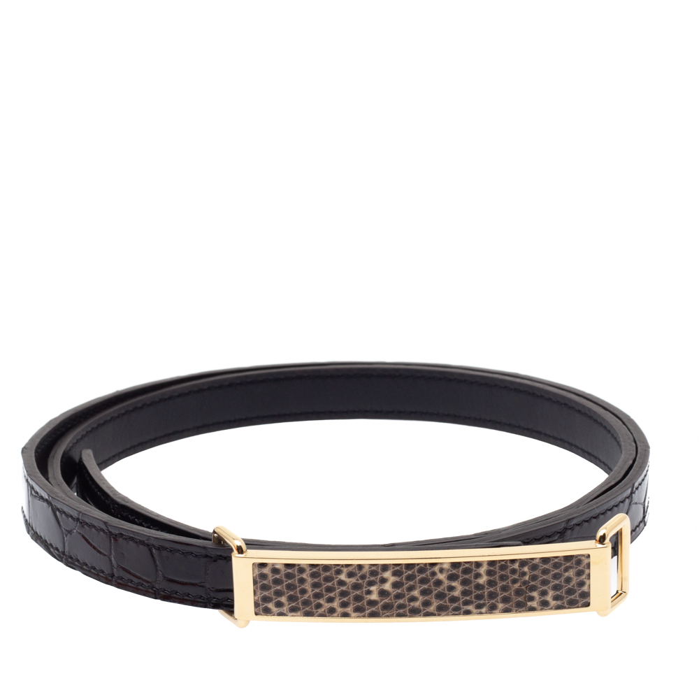 

Hermes Black Crocodile and Lizard Buckle Belt