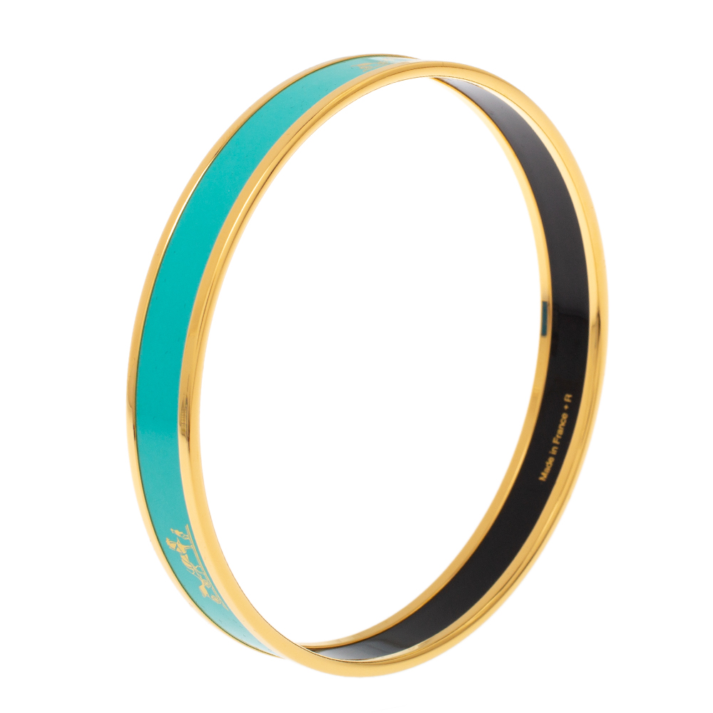 

Hermès Calèche Green Enamel Gold Plated Bangle Bracelet