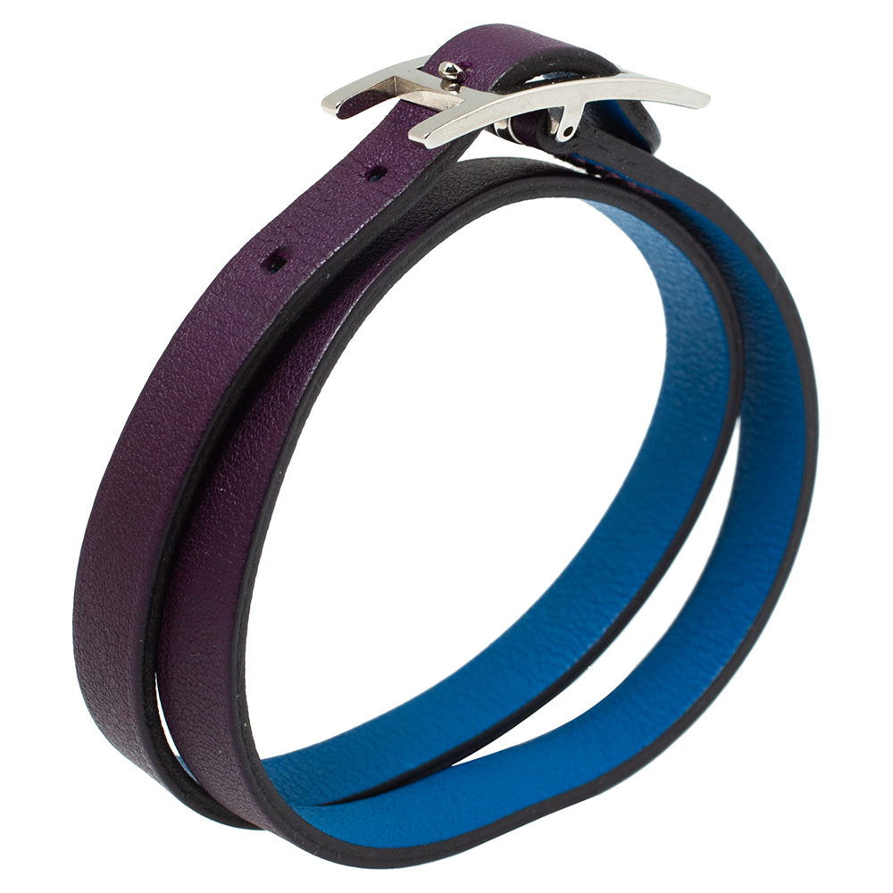 

Herm÷s Blue/Purple Leather Behapi Double Tour Bracelet