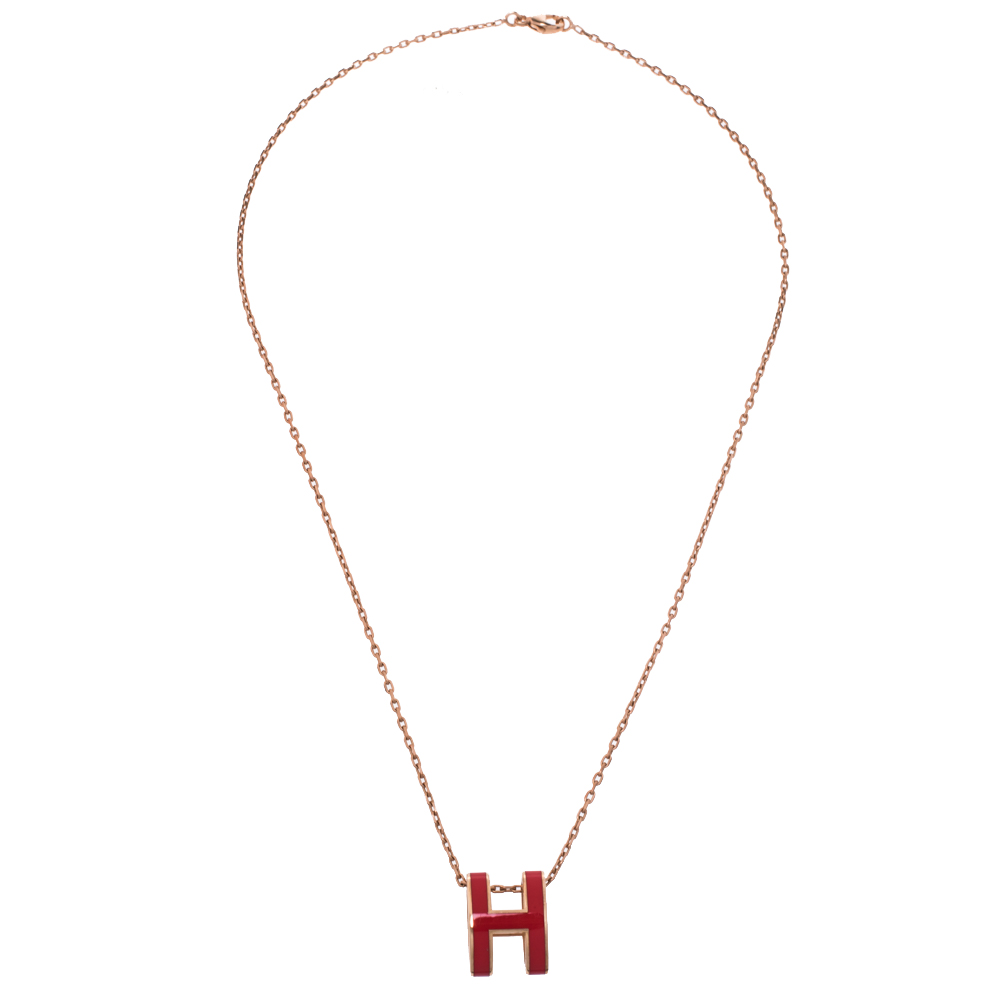 

Hermès Pop H Rouge Corail Lacquered Rose Gold Plated Pendant Necklace, Pink