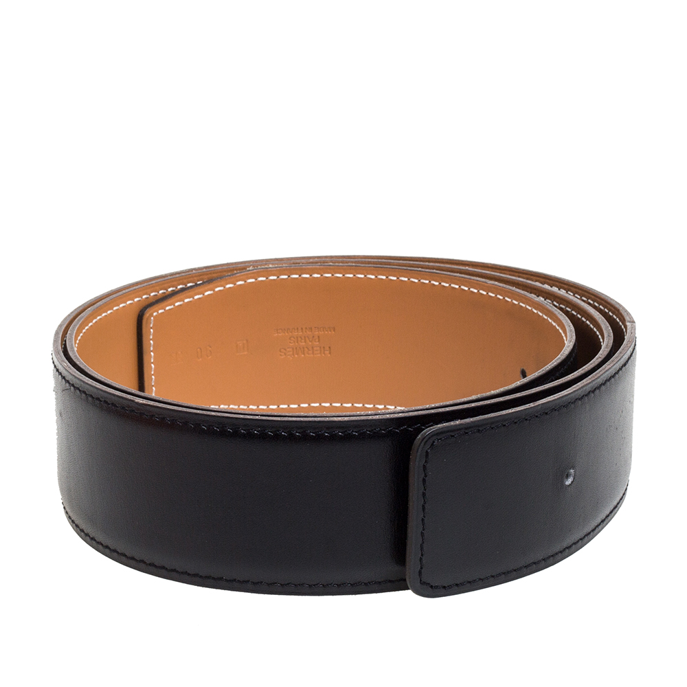 

Hermes Black/Natural Leather Reversible Belt Strap