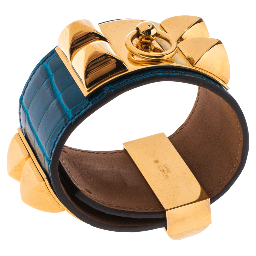 

Hermès Blue Alligator Leather Collier de Chien Cuff Bracelet