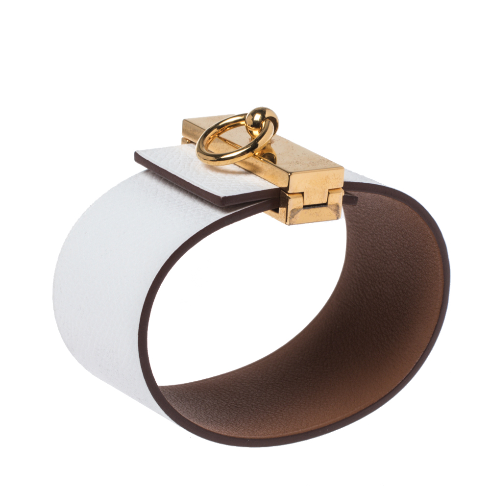 

Hermès Bicolor Leather Gold Plated Illusion Bracelet, White