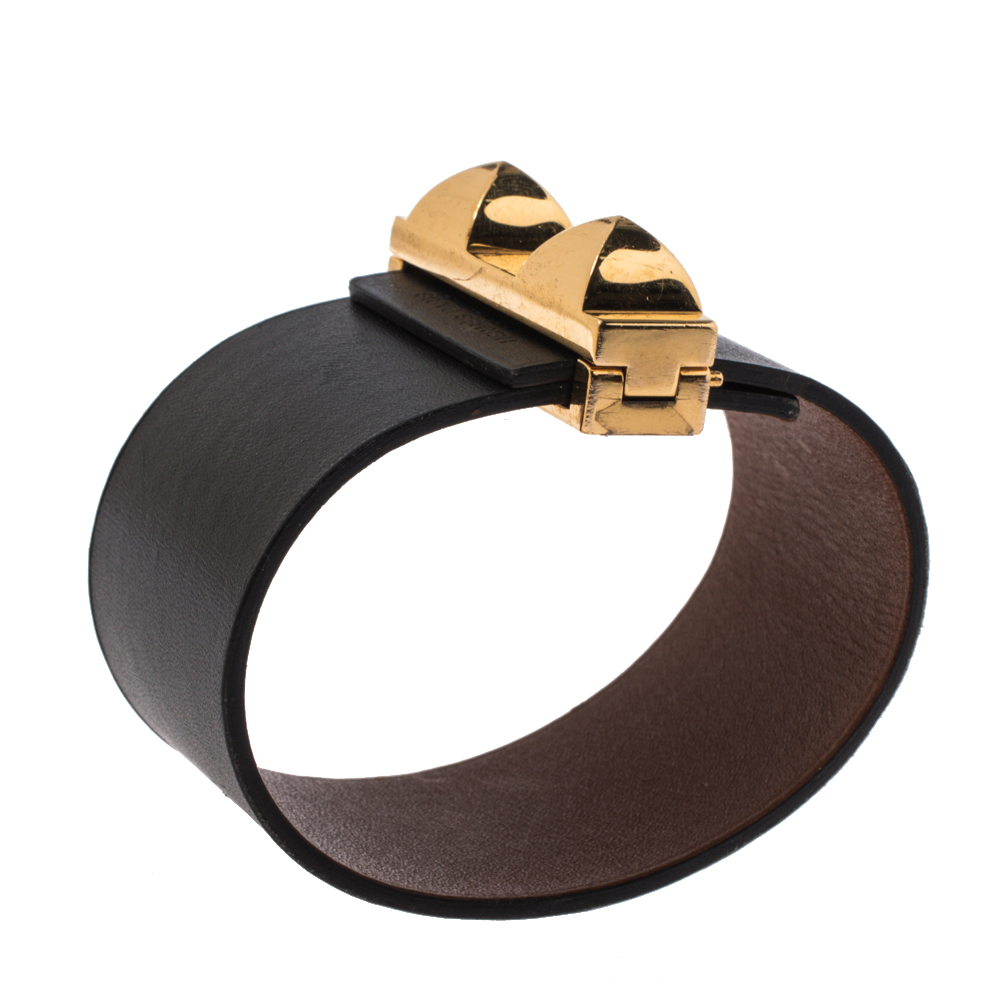 

Hermès Bicolor Leather Gold Plated Illusion Bracelet, Black