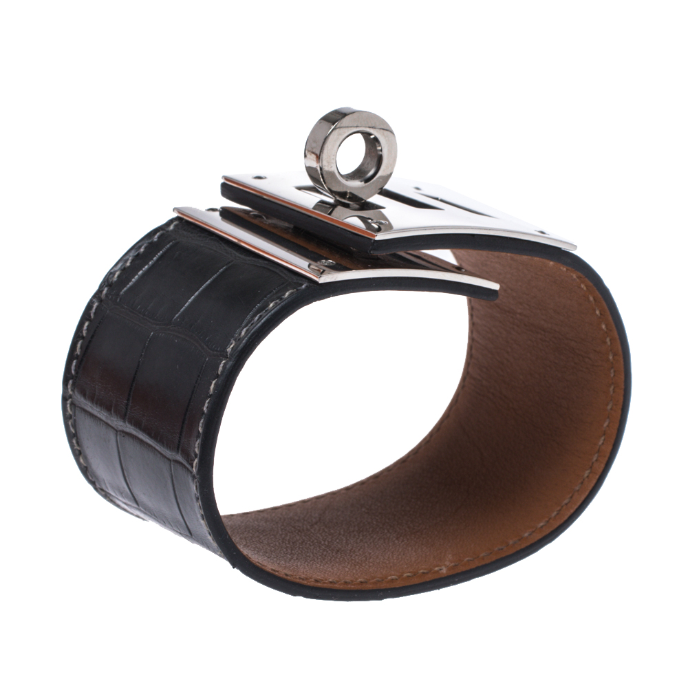 

Hermès Black Alligator Leather Kelly Dog Cuff Bracelet