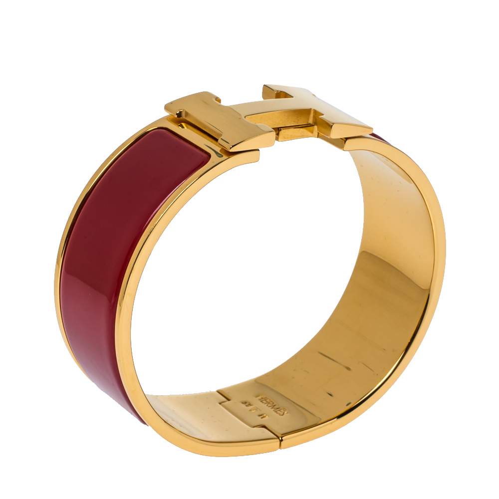 

Herm÷s Clic Clac H Red Enamel Gold Plated Wide Bracelet PM