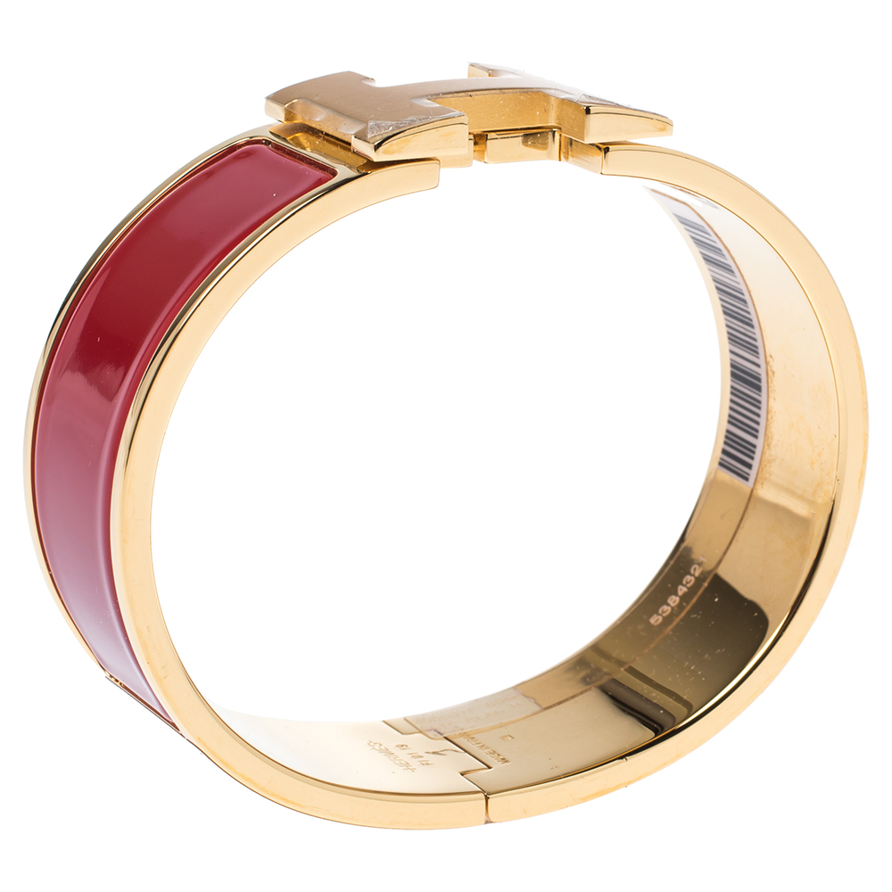 

Hermes Clic Clac H Rouge Enamel Gold Plated Wide Bracelet GM, Red