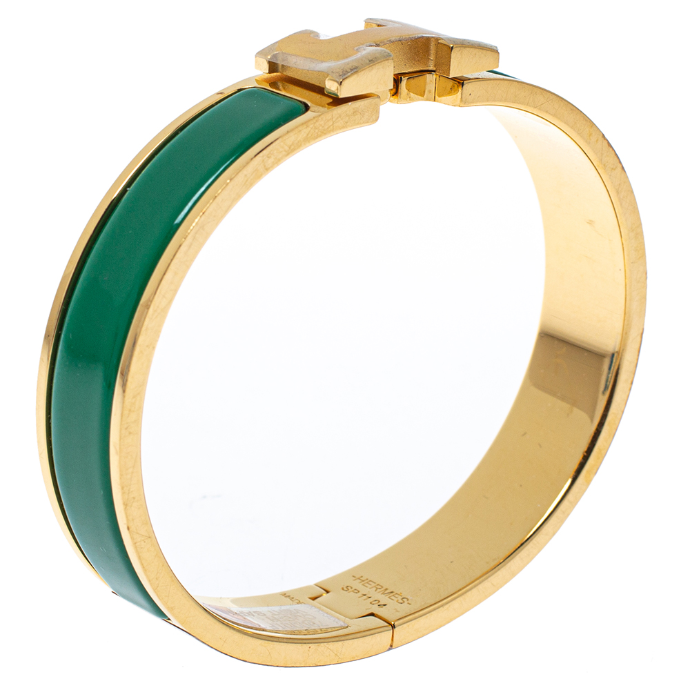 

Herm÷s Clic H Vert Sapin Enamel Gold Plated Narrow Bracelet GM, Green
