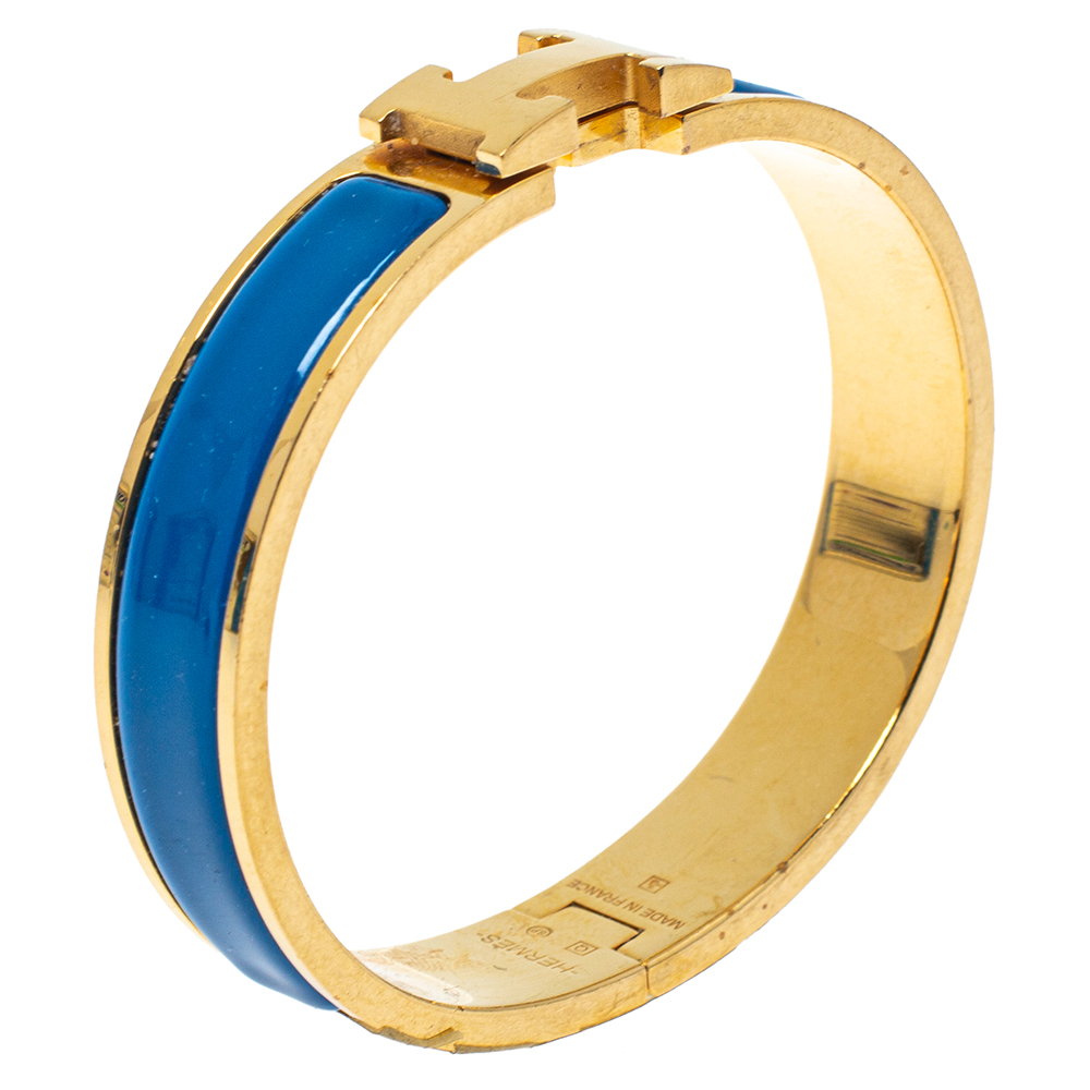 

Hermes Clic H Blue Enamel Gold Plated Narrow Bracelet GM