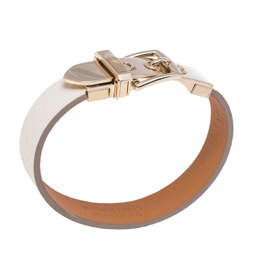 

Hermès Java 10 White Leather Gold Plated Bracelet