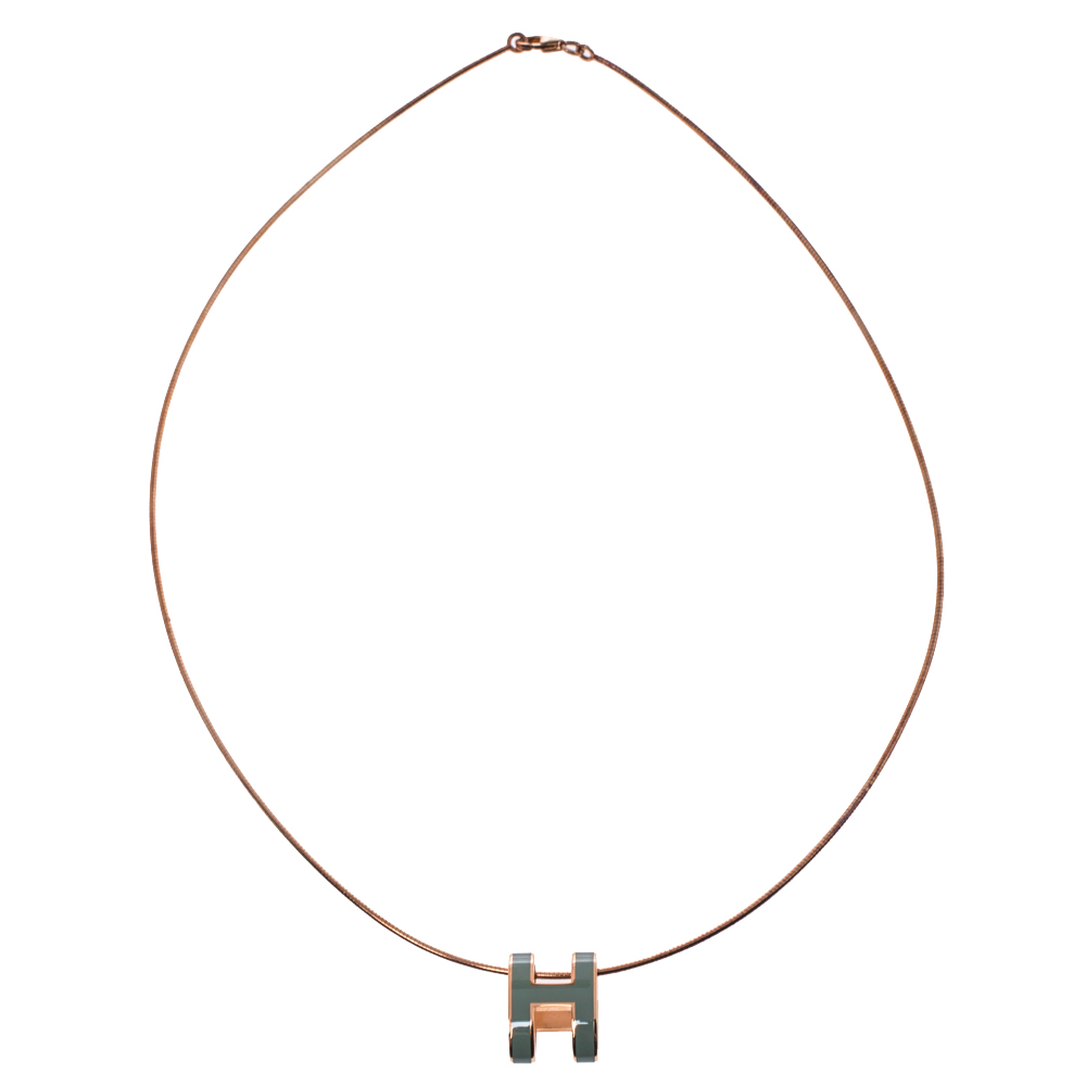 

Hermès Pop H Teal Lacquered Gold Plated Pendant Necklace