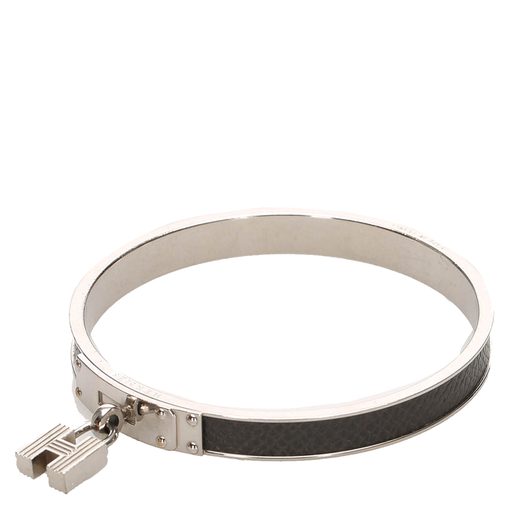 

Hermes Black Kelly H Lock Cadena Charm Bangle Bracelet