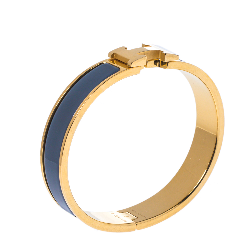 

Hermes Clic H Grey Enamel Gold Plated Narrow Bracelet GM