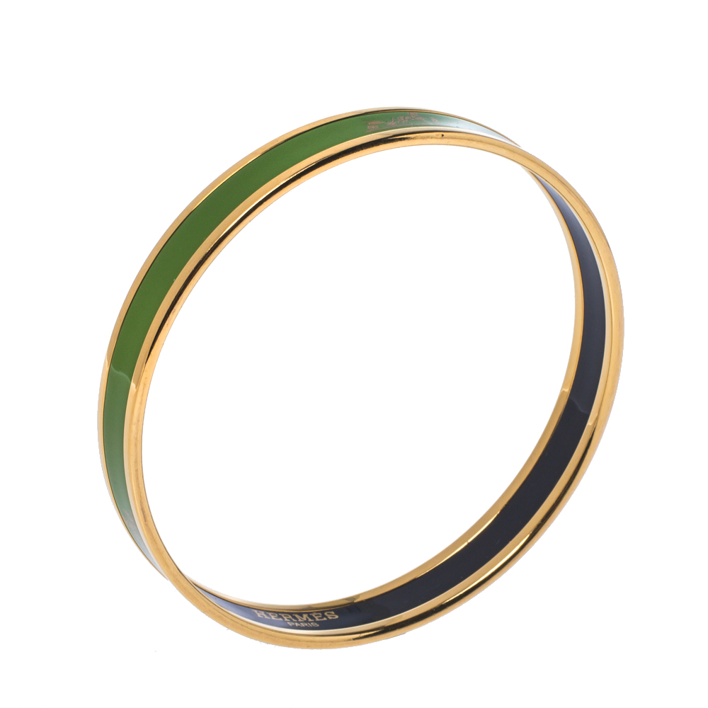 

Hermès Calèche Green Enamel Gold Plated Narrow Bangle Bracelet