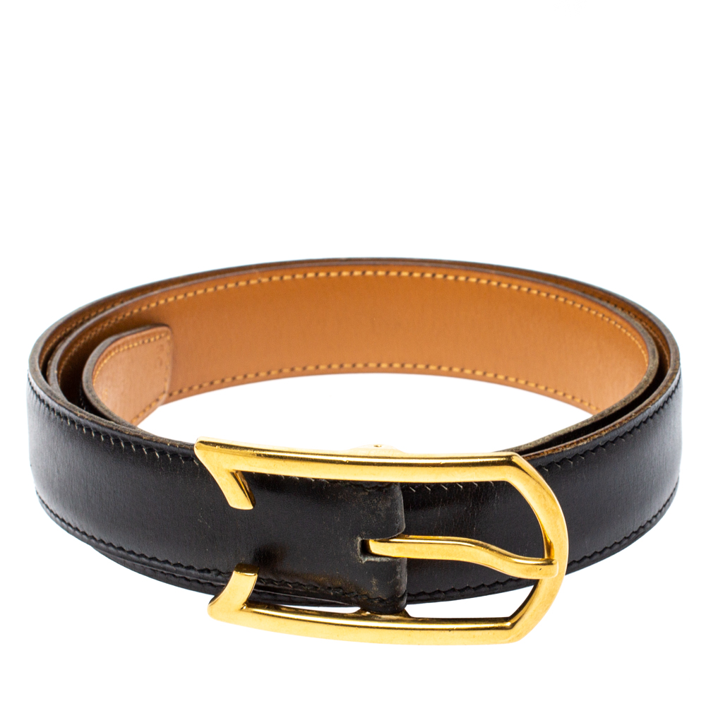 

Hermès Black Leather Vintage Gold Hardware Buckle Belt