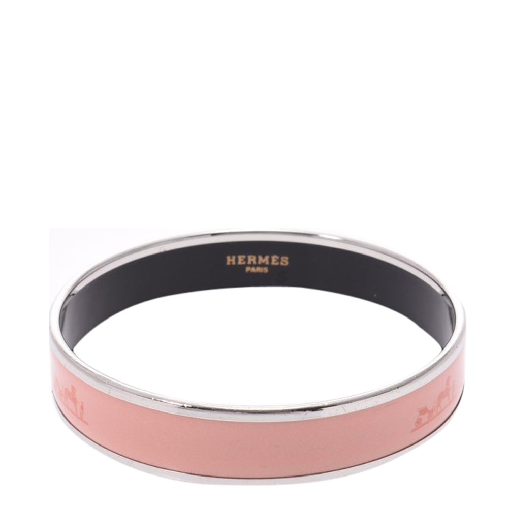 

Hermes Pink Enamel Printed Narrow Bangle