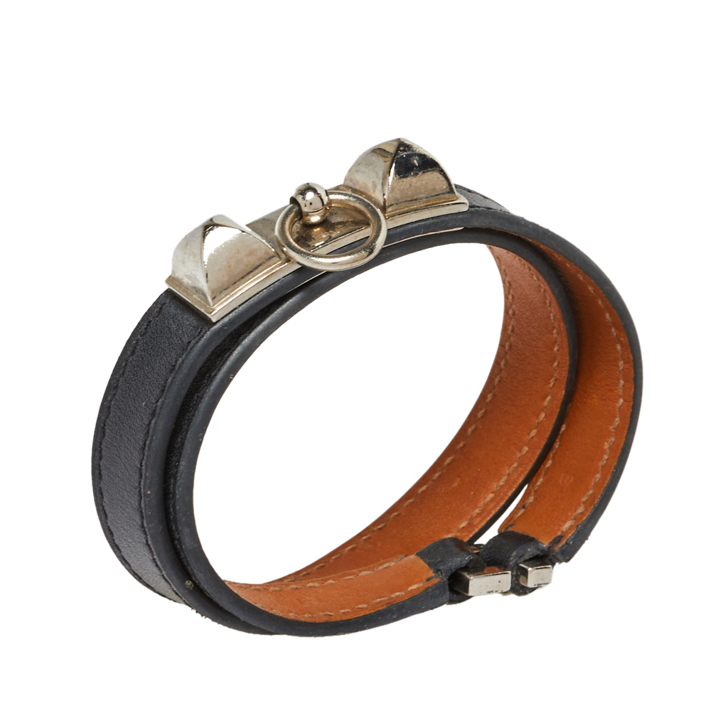 

Hermes Rivale Double Tour Black Leather Palladium Hardware Bracelet